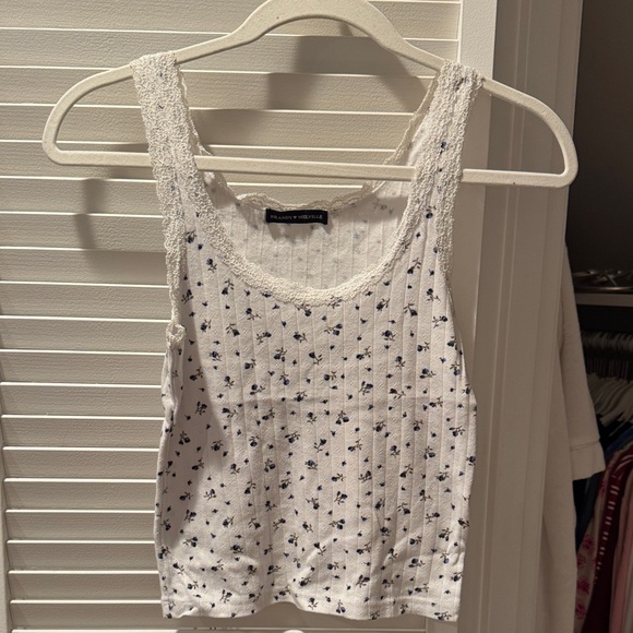 Brandy Melville Tops - Brandy Melville White and Blue Floral Tank Top